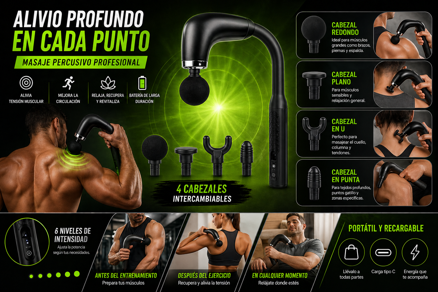 Pistola de Masaje Muscular Mango Largo